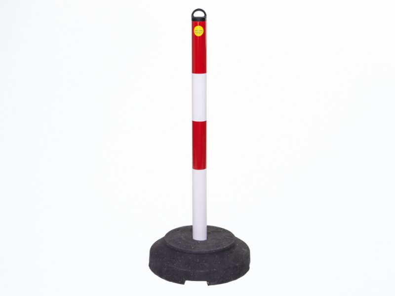 Afzetpaal metaal rood/wit met kunststof voet zwaar model