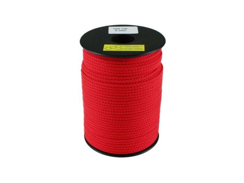Koord gevlochten per rol 100 m x 3 mm rood