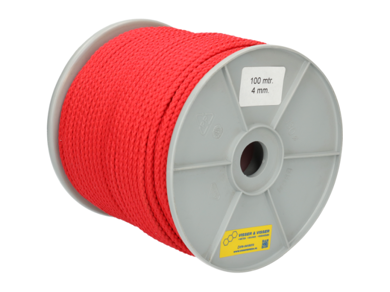 Koord gevlochten per rol 100 m x 4 mm rood