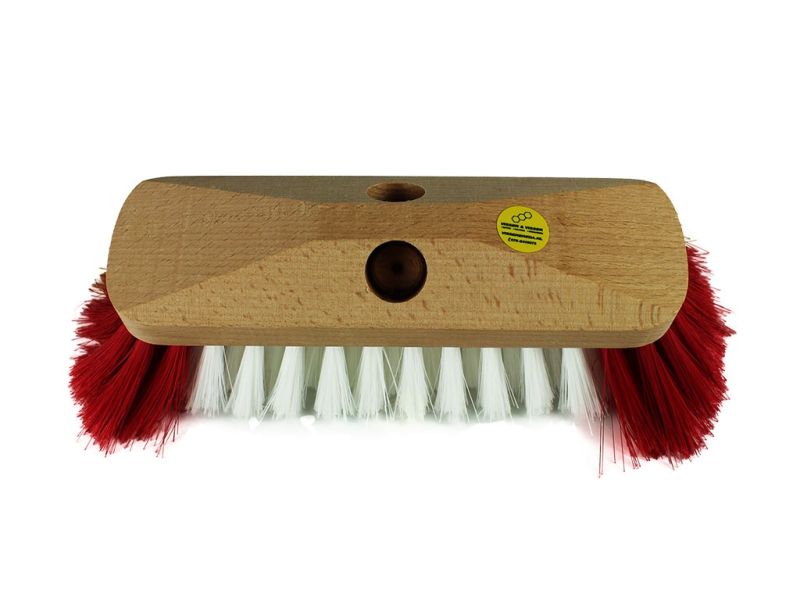 Bezem luiwagen wit / rood zacht met steel