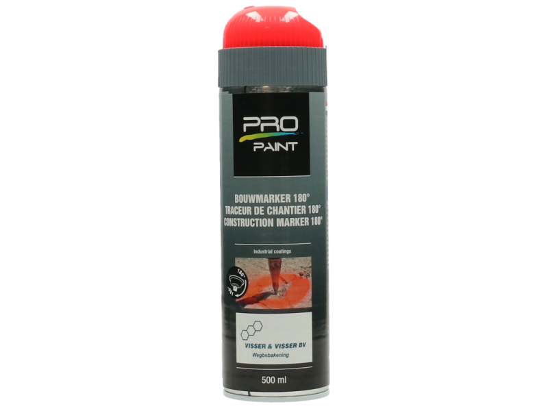 Wegenverfspuitbus bouwmarker rood 500 ml 180 graden