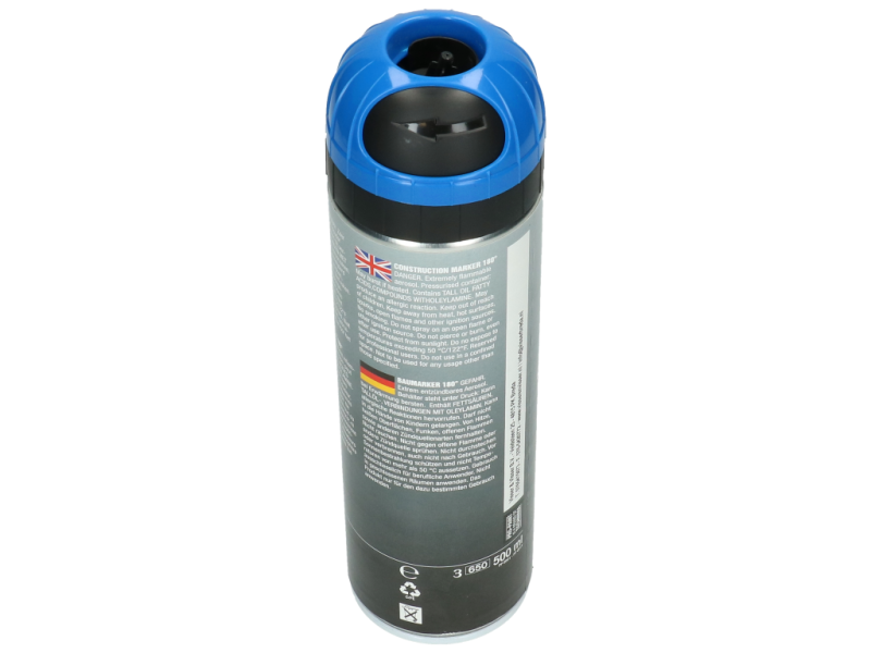 Wegenverfspuitbus bouwmarker blauw 500 ml 180 graden