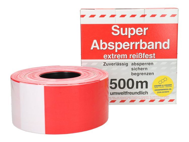 Afzetband rood/wit per rol 500 m