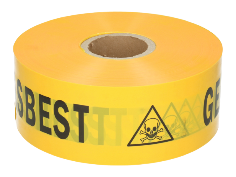 Afzetband geel ASBEST - GEEN TOEGANG 500 m 10 cm breed