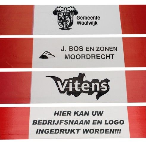 Afzetband rood/wit per rol: Bedrijfsnaam en/of logo