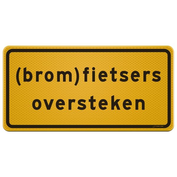 Tekstbord a/r3/dor 80x40 cm geel met tekst: (Brom)fietsers oversteken