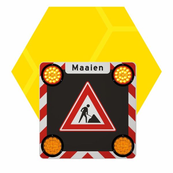 Actiescherm vast met 4 LED-lampen 12V 60x60 cm + tekst: Maaien