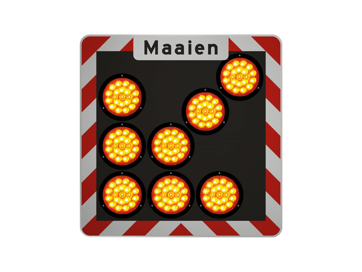 Actiescherm vast met LED-pijl 12V 60x60 cm + tekst: Maaien