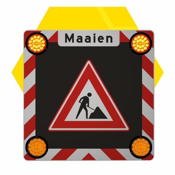 Actiescherm vast met 4 LED-lampen 12V 80x80 cm + tekst: Maaien