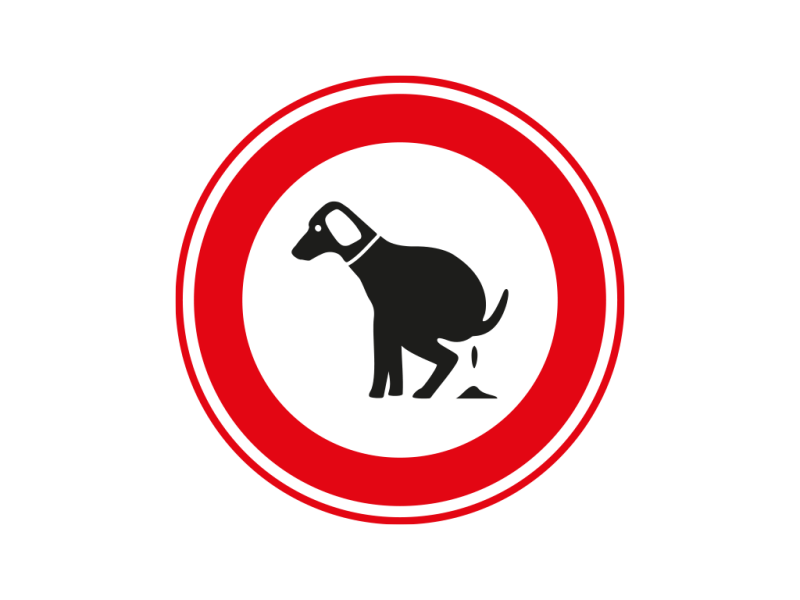 Verkeersbord a/r3/dor Ø 40 cm model: poepende hond