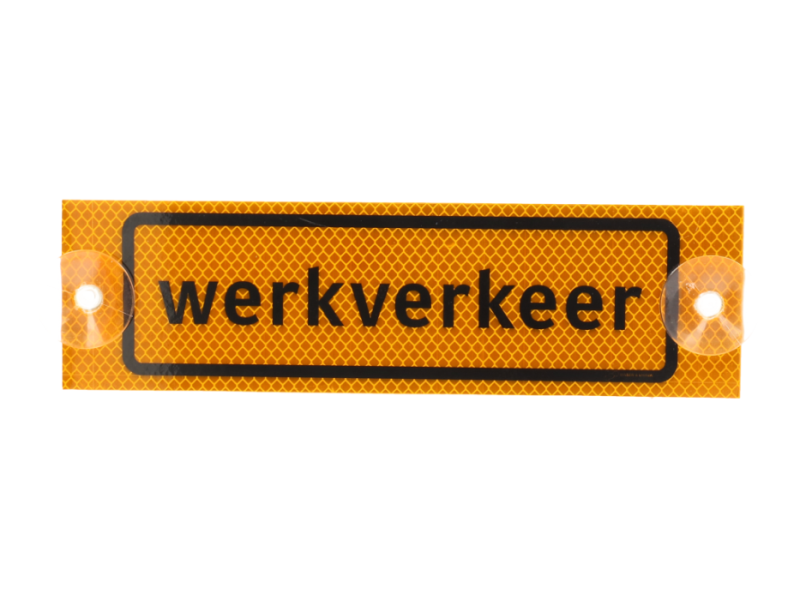 Tekstbord WERKVERKEER 28x8 cm r3 met zuignap geel/zwart