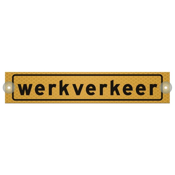 Tekstbord WERKVERKEER 53x10 cm r3 met zuignap geel/zwart