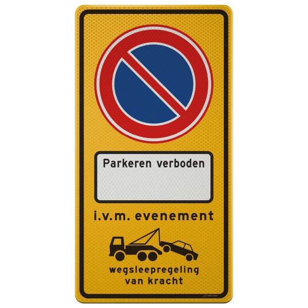 Tekstbord a/r3/dor 53x100 cm geel model E01 + OB304