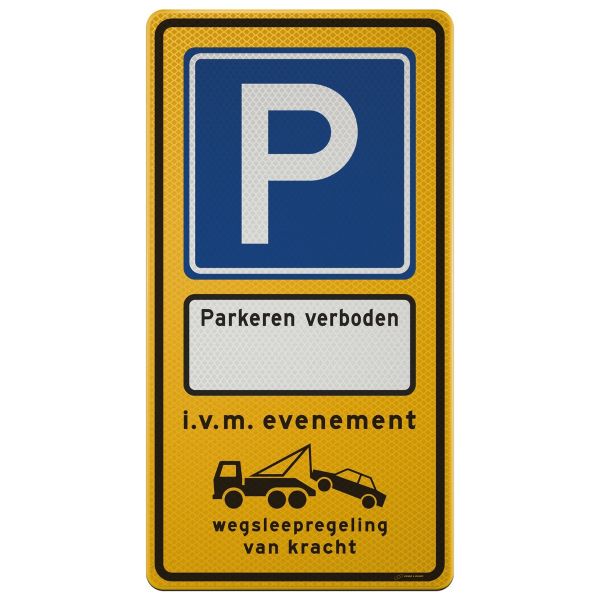 Tekstbord a/r3/dor 53x100 cm geel Model E04 + OB304