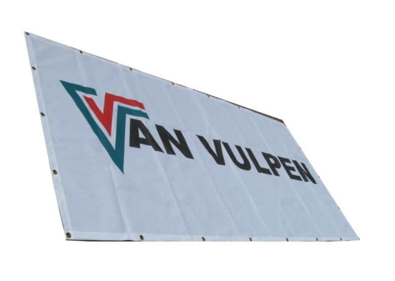 Bouwhekzeil 3,41x1,76 m bedrukt met bedrijfsnaam