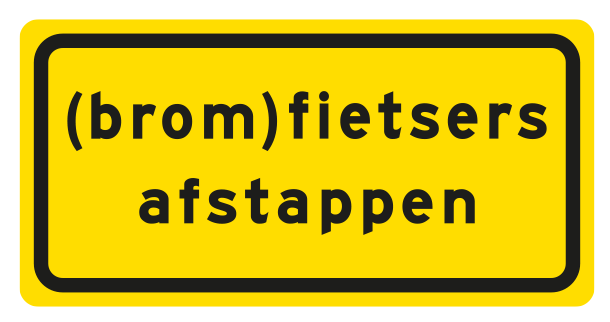 Tekstbord a/r3/dor 60x30 cm geel met tekst: (brom)fietsers afstappen